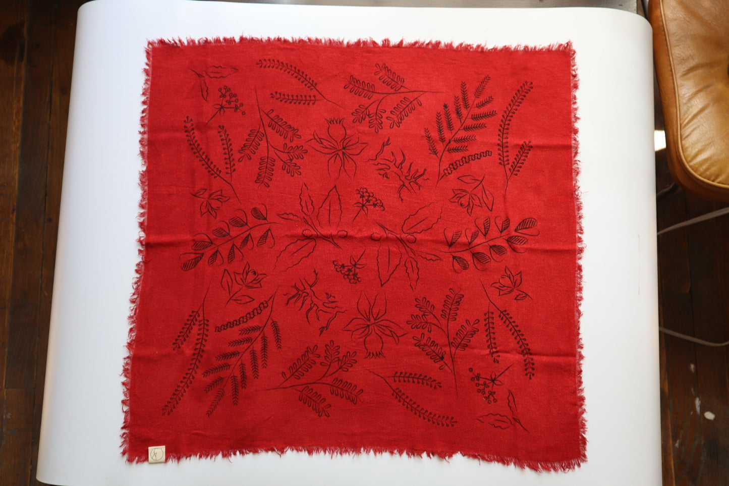 Raw Silk Naturally Dyed Bandana - Botanical Print (3 colors available)