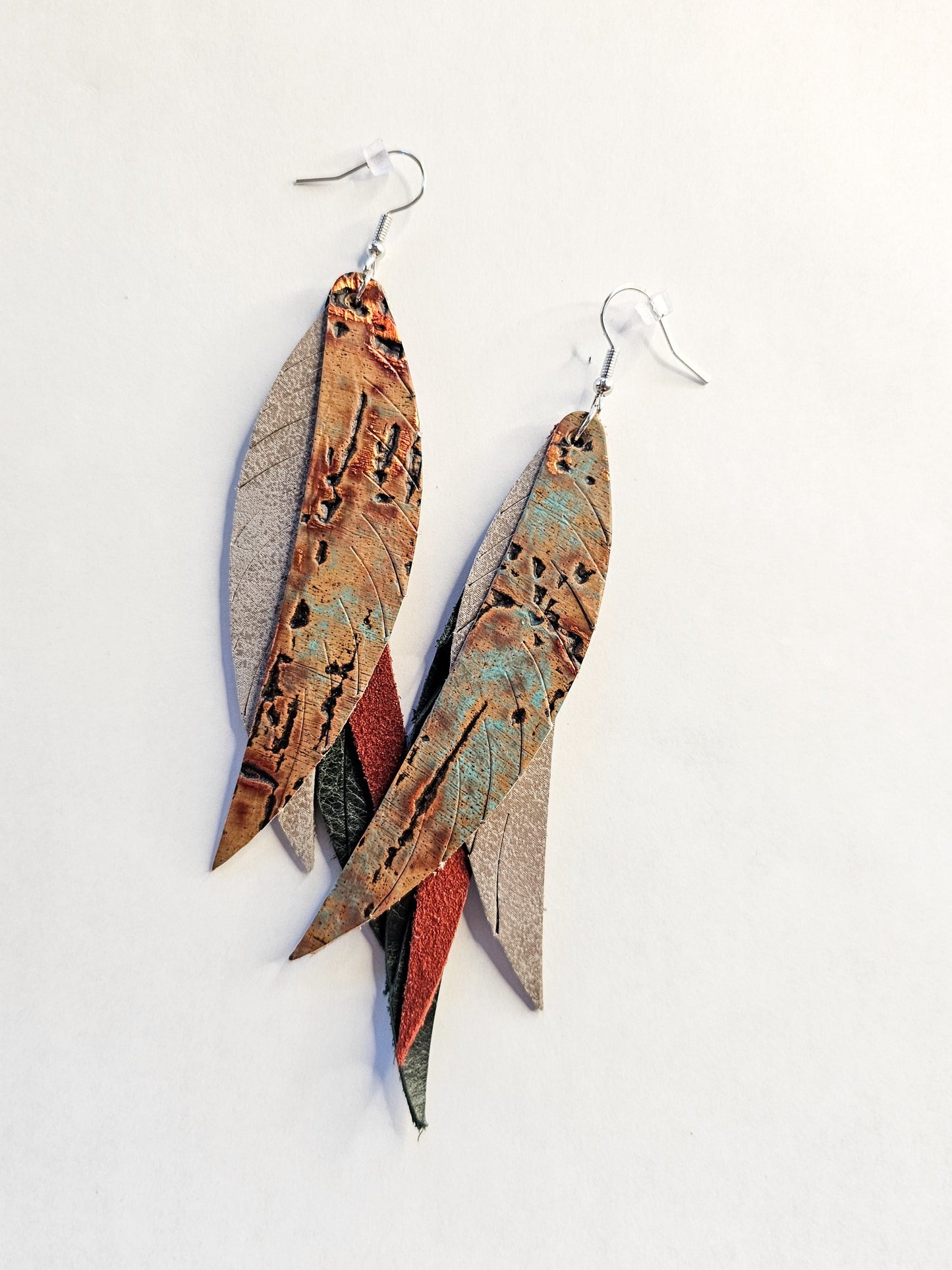 Handmade Upcycled Suede Fringe Feather Earrings